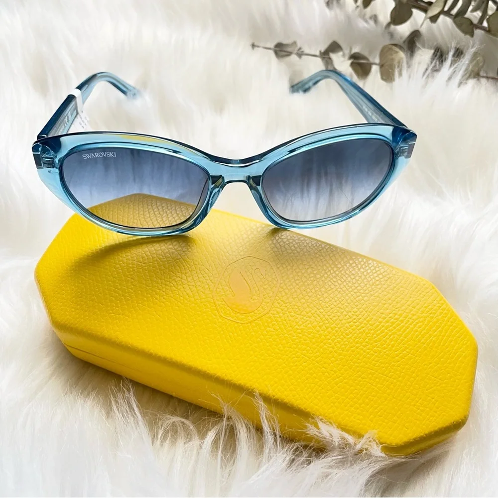Swarovski Crystal D-Frame Sunglasses Blue 53mm NWT